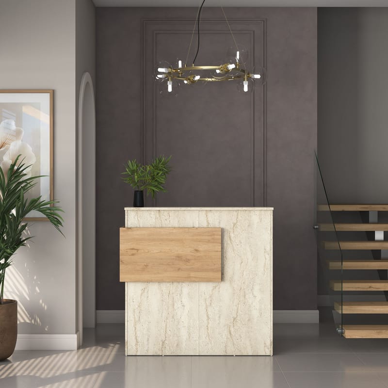 Receptionbord Wallxpert Dara (110 x 110 x 40 cm) travertin valnød - Travertin og valnød - Møbler - Borde - Aflastningsbord - Entrébord