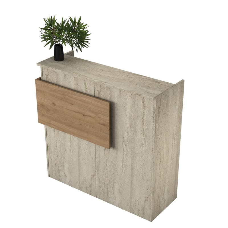 Receptionbord Wallxpert Dara (110 x 110 x 40 cm) travertin valnød - Travertin og valnød - Møbler - Borde - Aflastningsbord - Entrébord