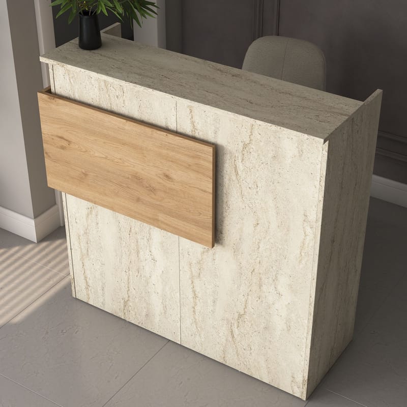 Receptionbord Wallxpert Dara (110 x 110 x 40 cm) travertin valnød - Travertin og valnød - Møbler - Borde - Aflastningsbord - Entrébord