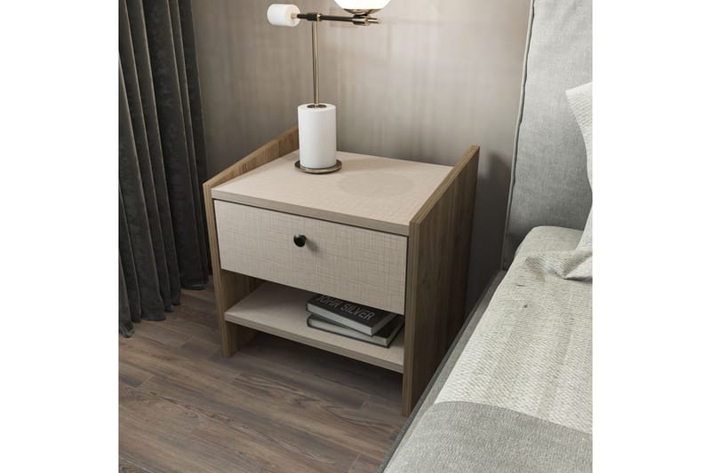 Retzow Natbord - Valnød/Beige - Møbler - Borde - Aflastningsbord - Sengebord