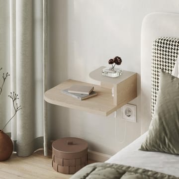 Rilina Vægmonteret Sengebord 40 cm med Træ- og Egetræsudseende, Opbevaring med Hylde og LED-belysning - Beige - Møbler - Borde - Aflastningsbord - Sengebord
