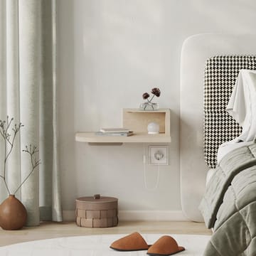 Rilina Vægmonteret Sengebord 40 cm med Træ- og Egetræsudseende, Opbevaring med Hylde og LED-belysning - Beige - Møbler - Borde - Aflastningsbord - Sengebord