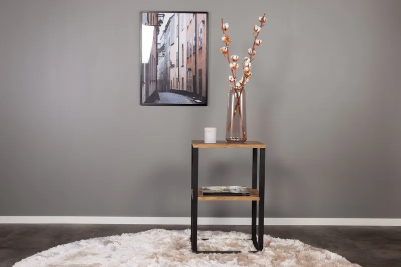 Rise Rektangulært Sengebord 30 cm i Træ med Opbevaring, Brun