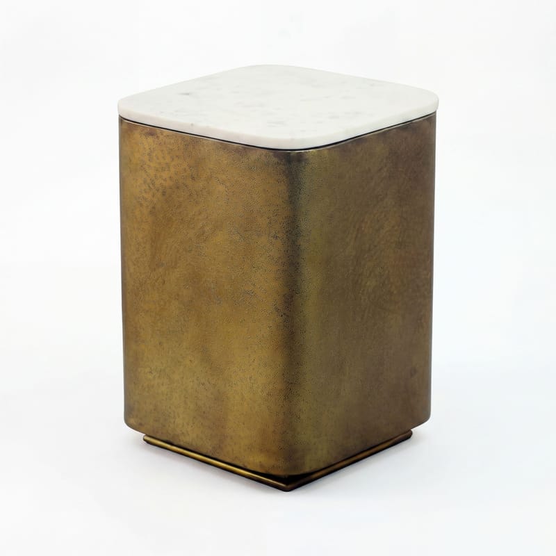Rovian kvadratisk sidebord 33 cm i metal med marmorplade - hvid antik guld - Møbler - Borde - Aflastningsbord - Lampebord