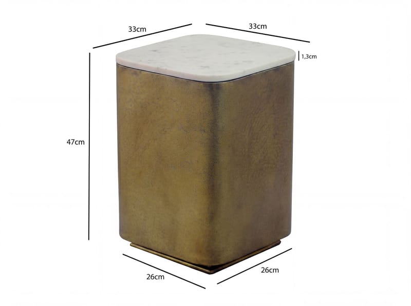Rovian kvadratisk sidebord 33 cm i metal med marmorplade - hvid antik guld - Møbler - Borde - Aflastningsbord - Lampebord