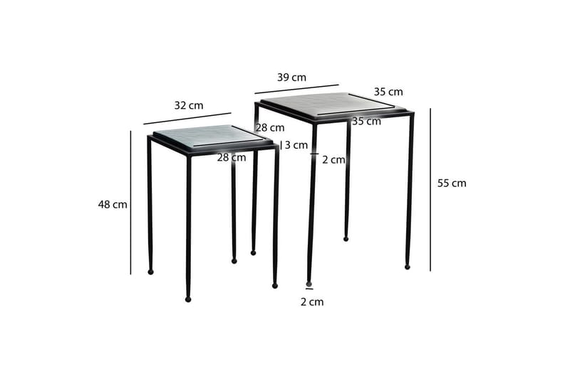Sætbord Wohnling Sæt med 2 firkantet glas med tynde metalben, moderne stil - Møbler - Borde - Aflastningsbord - Indskudsborde