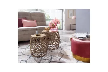 Sætbord Wohnling Sæt med 2 i støbt aluminium, rund, håndlavet, moderne loftstil Guld - Guld - Møbler - Borde - Aflastningsbord - Indskudsborde