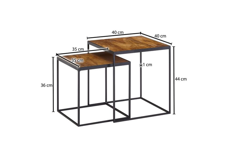 Sætbord Wohnling Sæt med 2 massivt træ med metalben, moderne stil - Møbler - Borde - Aflastningsbord - Indskudsborde