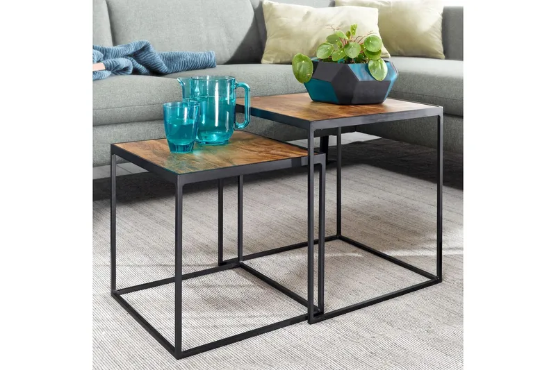 Sætbord Wohnling Sæt med 2 massivt træ med metalben, moderne stil - Møbler - Borde - Aflastningsbord - Indskudsborde