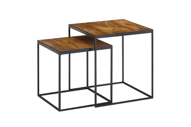 Sætbord Wohnling Sæt med 2 massivt træ med metalben, moderne stil, undefined