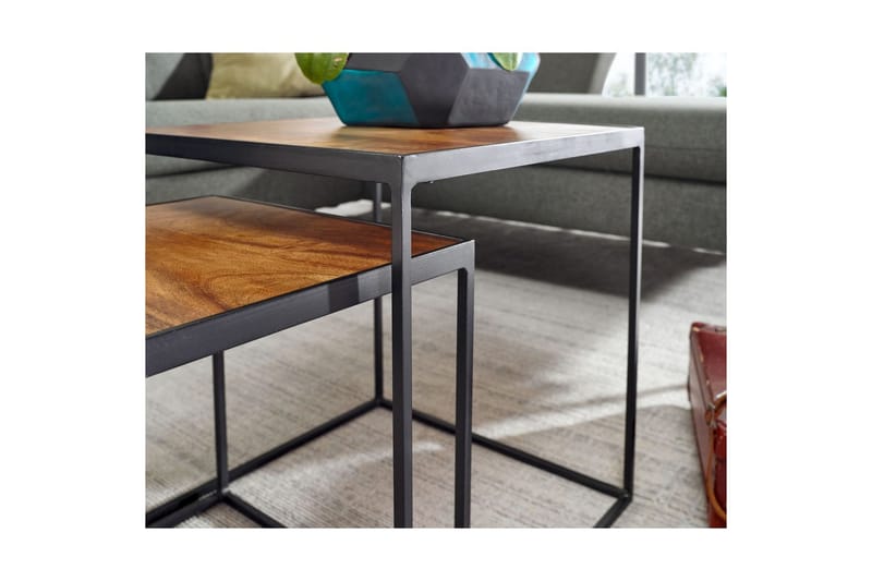 Sætbord Wohnling Sæt med 2 massivt træ med metalben, moderne stil - Møbler - Borde - Aflastningsbord - Lampebord