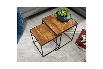 Sætbord Wohnling Sæt med 2 massivt træ med metalben, moderne stil - Møbler - Borde - Aflastningsbord - Indskudsborde