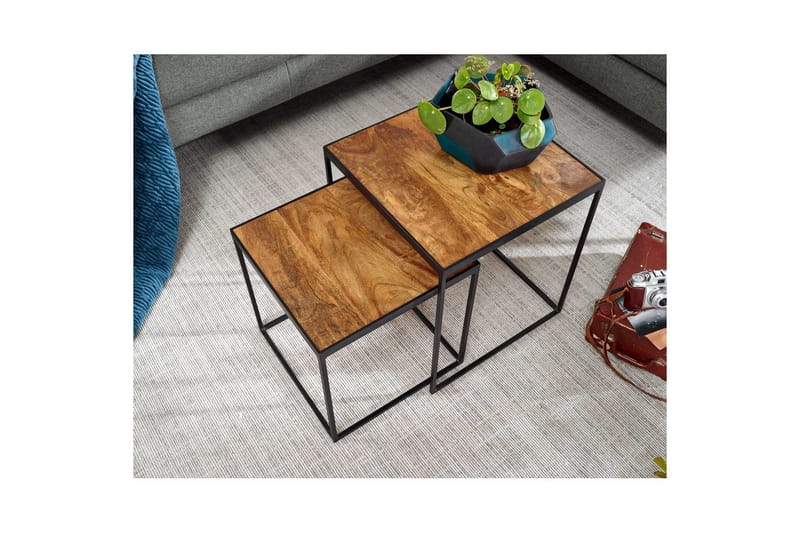 Sætbord Wohnling Sæt med 2 massivt træ med metalben, moderne stil - Møbler - Borde - Aflastningsbord - Indskudsborde