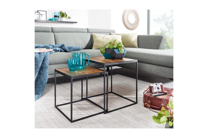 Sætbord Wohnling Sæt med 2 massivt træ med metalben, moderne stil - Møbler - Borde - Aflastningsbord - Indskudsborde