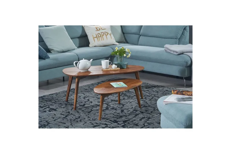 Sætbord Wohnling Sæt med 2 nyreformet, massivt træ, træben, landlig stil mørkebrun - mørkebrun - Møbler - Borde - Aflastningsbord - Indskudsborde