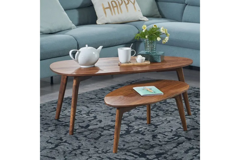 Sætbord Wohnling Sæt med 2 nyreformet, massivt træ, træben, landlig stil mørkebrun - mørkebrun - Møbler - Borde - Aflastningsbord - Indskudsborde