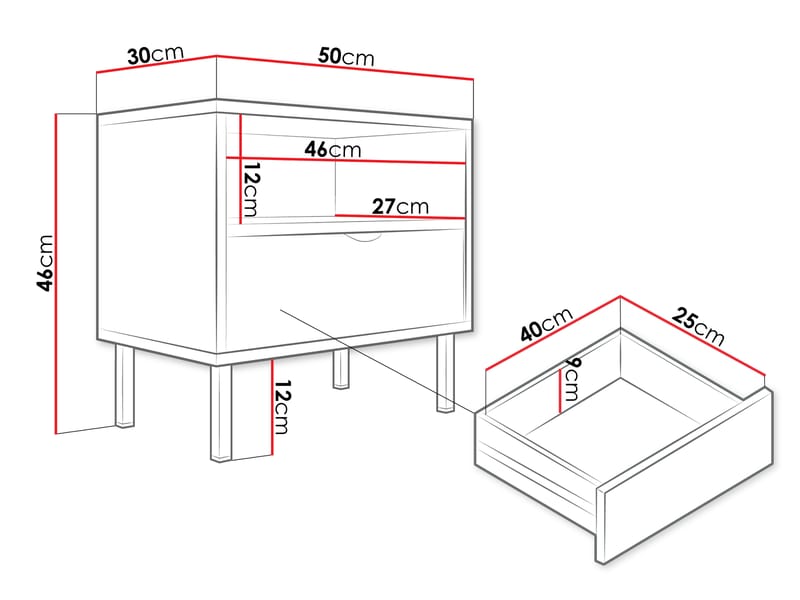 Salmor Natbord 50 cm - Hvid - Møbler - Borde - Aflastningsbord - Sengebord