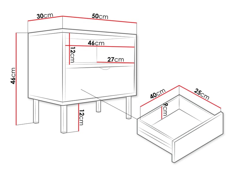 Salmor Natbord 50 cm - Hvid - Møbler - Borde - Aflastningsbord - Sengebord