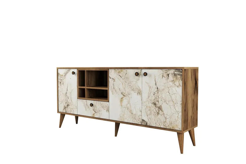 Scone Konsolbord 180 cm - Hvid marmor/Valnød - Møbler - Borde - Aflastningsbord - Entrébord