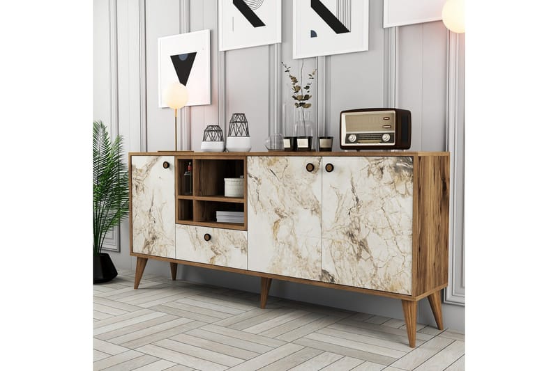 Scone Konsolbord 180 cm - Hvid marmor/Valnød - Møbler - Borde - Aflastningsbord - Entrébord
