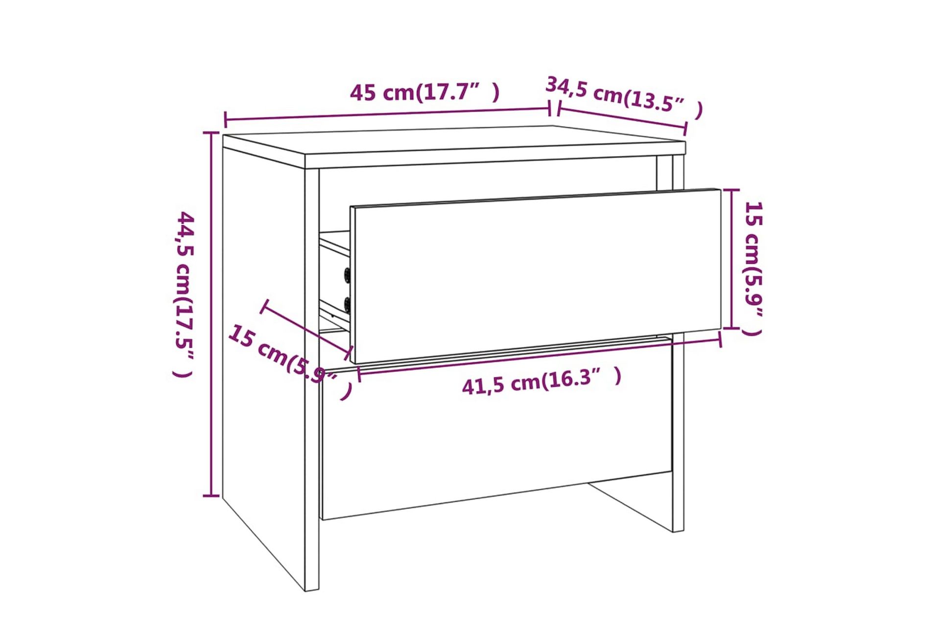 sengebord 45x34,5x44,5 cm spånplade grå sonoma-eg - Grå - Møbler - Borde - Aflastningsbord - Sengebord
