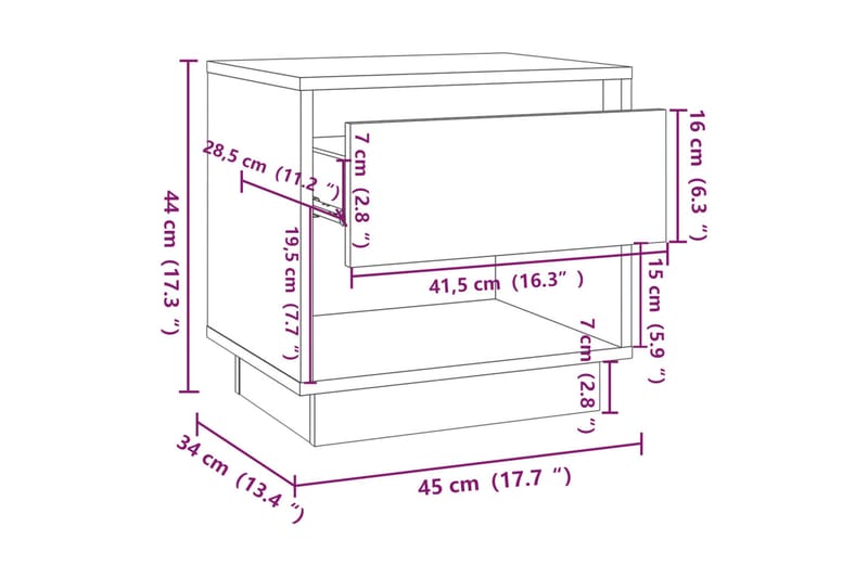 sengebord 45x34x44 cm spånplade hvid - Hvid - Møbler - Borde - Aflastningsbord - Sengebord