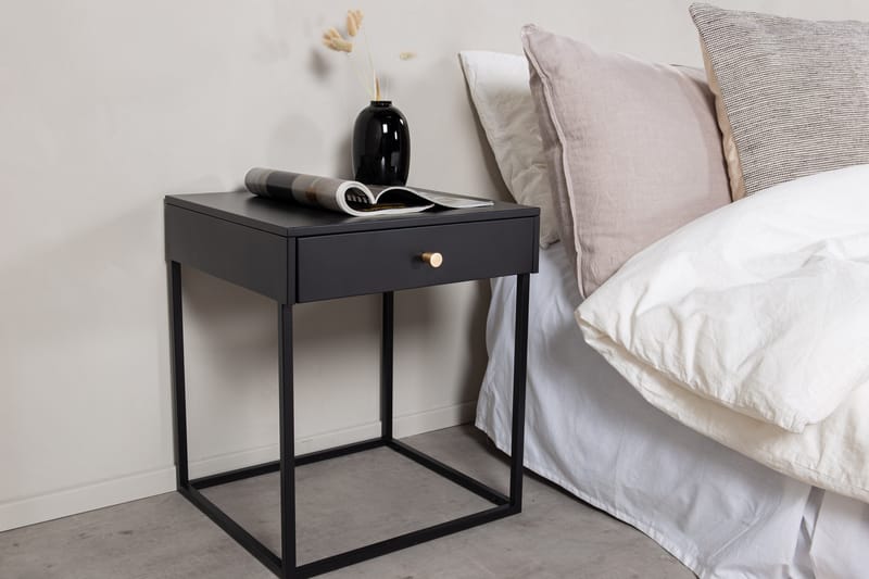 Bakal Sengebord 43 cm med Opbevaring Skuffe - Sort - Møbler - Borde - Aflastningsbord - Sengebord