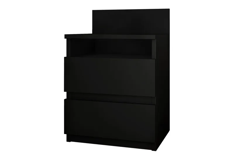 Basildon Sengebord 40 cm med Opbevaring 2 Skuffer + Hylde, Sort