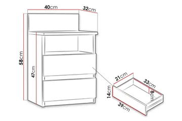 Basildon Sengebord 40 cm med Opbevaring 2 Skuffer + Hylde - Sort - Møbler - Borde - Aflastningsbord - Sengebord