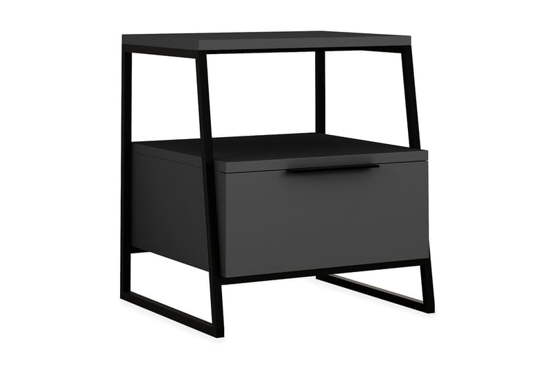 Bodsjö Sengebord 45 cm med Opbevaring Hylde + Låge - Grå/Sort - Møbler - Borde - Aflastningsbord - Sengebord