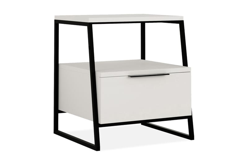 Bodsjö Sengebord 45 cm med Opbevaring Hylde + Låge - Hvid/Sort - Møbler - Borde - Aflastningsbord - Sengebord