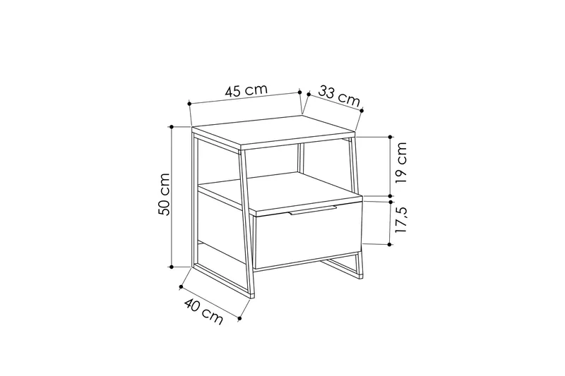 Bodsjö Sengebord 45 cm med Opbevaring Hylde + Låge - Grå/Sort - Møbler - Borde - Aflastningsbord - Sengebord