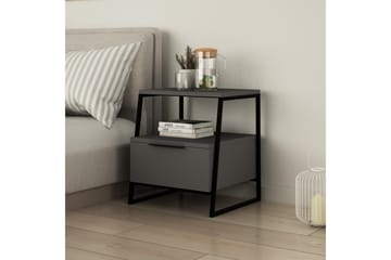 Bodsjö Sengebord 45 cm med Opbevaring Hylde + Låge - Grå/Sort - Møbler - Borde - Aflastningsbord - Sengebord