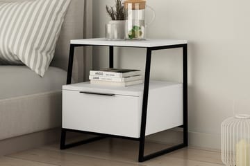 Bodsjö Sengebord 45 cm med Opbevaring Hylde + Låge - Hvid/Sort - Møbler - Borde - Aflastningsbord - Sengebord