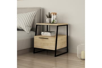 Bodsjö Sengebord 45 cm med Opbevaring Hylde + Låge - Lysebrun/Sort - Møbler - Borde - Aflastningsbord - Sengebord