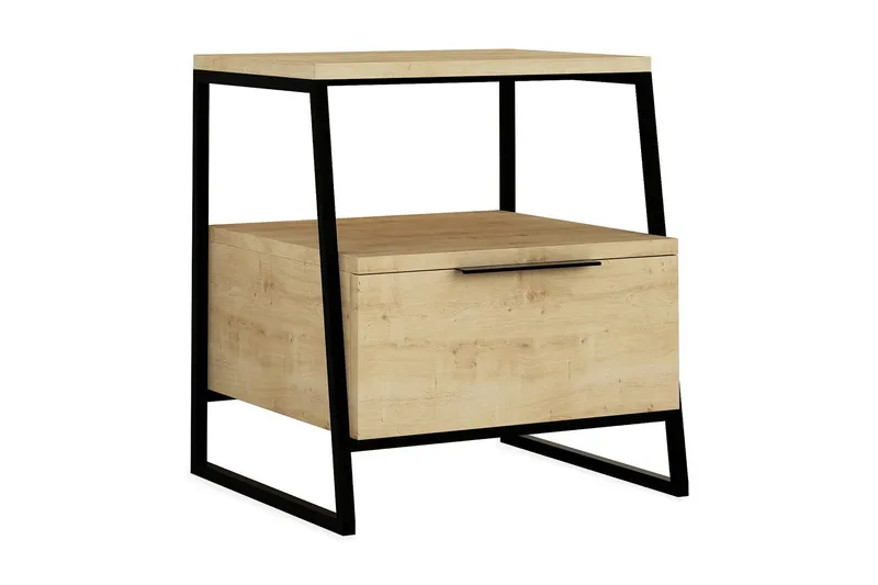 Bodsjö Sengebord 45 cm med Opbevaring Hylde + Låge, Lysebrun/Sort