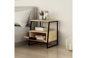 Bodsjö Sengebord 45 cm med Opbevaring Hylde + Låge - Lysebrun/Sort - Møbler - Borde - Aflastningsbord - Sengebord
