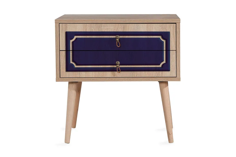 Brokind Sengebord 60 cm med Opbevaring 2 Skuffer Dekor, Natur/Blå