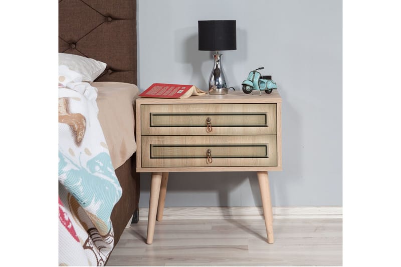 Brokind Sengebord 60 cm med Opbevaring 2 Skuffer - Natur/Brun - Møbler - Borde - Aflastningsbord - Sengebord