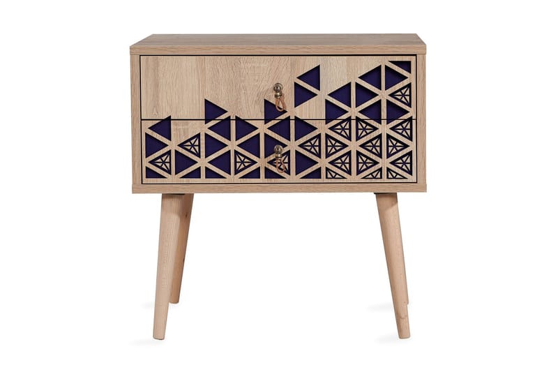 Brokind Sengebord 60 cm med Opbevaring 2 Skuffer Triangler, Natur/Blå