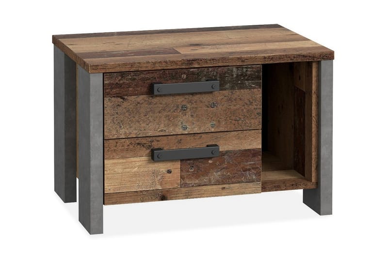 Cadle Sengebord 62 cm med Opbevaring 2 Skuffer + Hylde, Brun/Grå