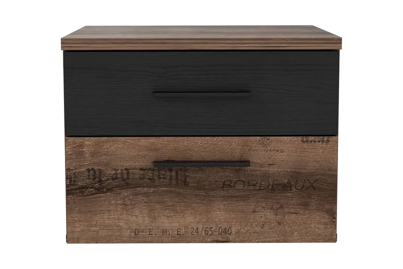 Cannop Sengebord 52 cm med Opbevaring 2 Skuffer, Brun/Sort