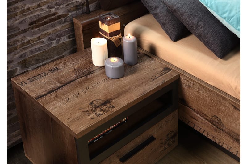 Cannop Sengebord 52 cm med Opbevaring Skuffe + Hylde - Brun/Sort - Møbler - Borde - Aflastningsbord - Sengebord