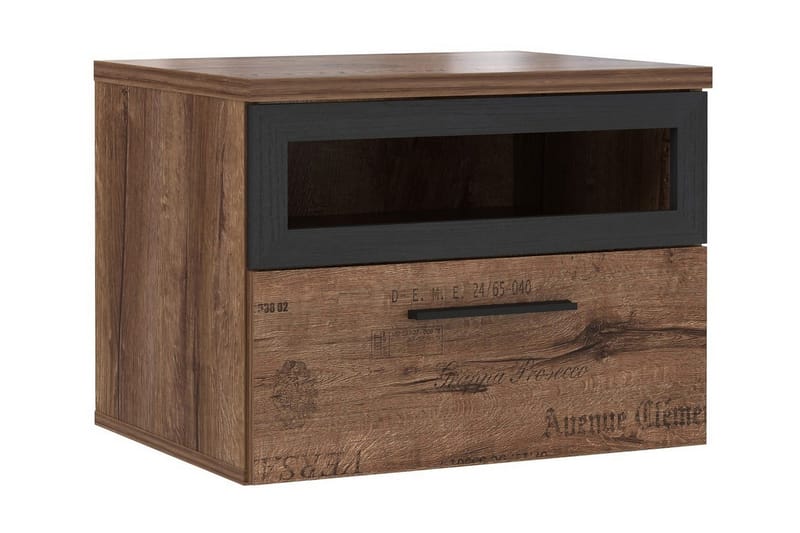 Cannop Sengebord 52 cm med Opbevaring Skuffe + Hylde - Brun/Sort - Møbler - Borde - Aflastningsbord - Sengebord