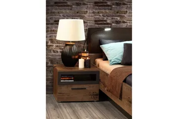 Cannop Sengebord 52 cm med Opbevaring Skuffe + Hylde - Brun/Sort - Møbler - Borde - Aflastningsbord - Sengebord