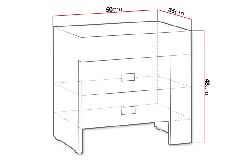Cezara Sängbord 50 cm Vänster med Förvaring 2 Lådor Bedly Ek - Møbler - Borde - Aflastningsbord - Sengebord