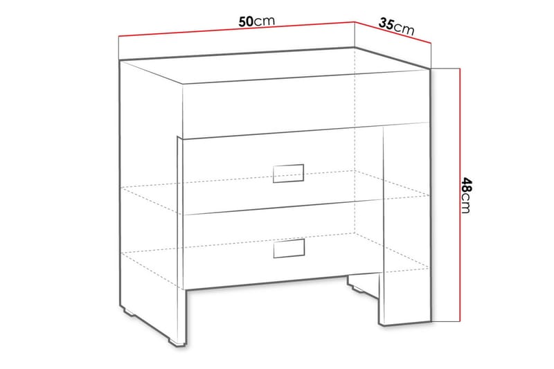 Cezara Sängbord 50 cm Vänster med Förvaring 2 Lådor Bedly Ek - Møbler - Borde - Aflastningsbord - Sengebord
