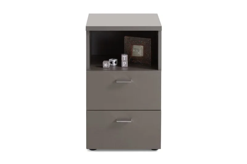 Colima Sengebord 35 cm med Opbevaring 2 Skuffer + Hylde, Grå