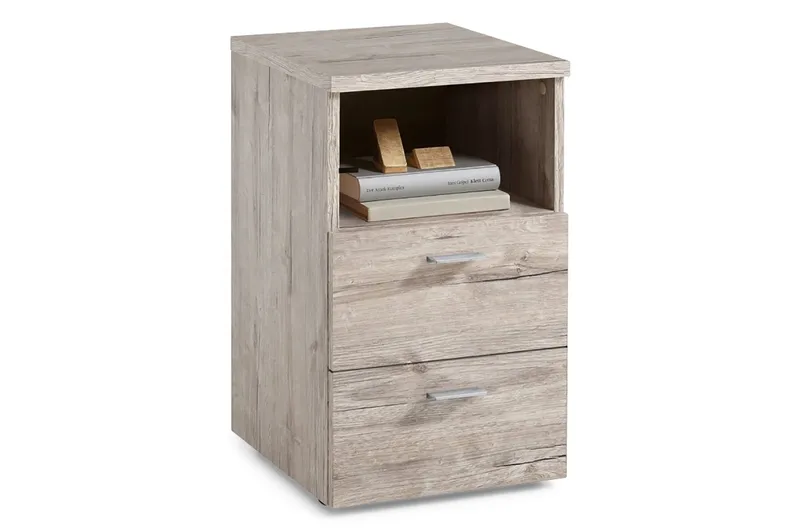 Colima Sengebord 35 cm med Opbevaring 2 Skuffer + Hylde - Grå/Natur - Møbler - Borde - Aflastningsbord - Sengebord