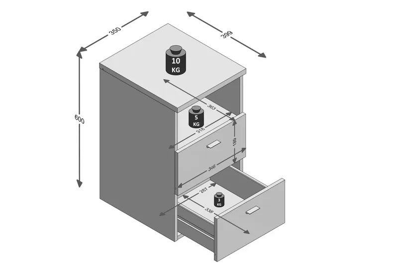 Colima Sengebord 35 cm med Opbevaring 2 Skuffer + Hylde - Grå/Natur - Møbler - Borde - Aflastningsbord - Sengebord